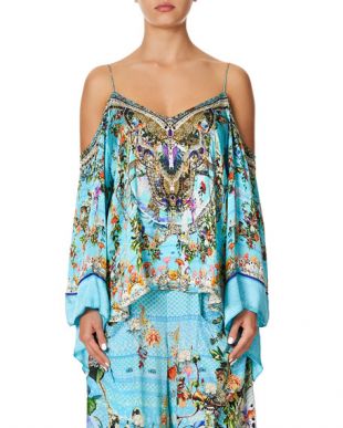 Blue Cold-Shoulder  Top