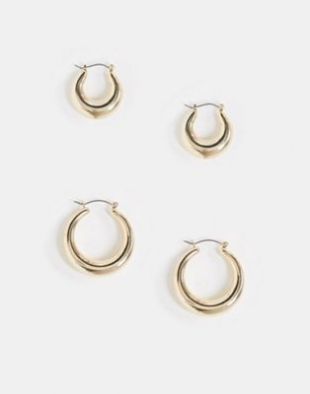 ASOS DESIGN pack of 2 hoop earrings in chunky round shape in gold tone | ASOS