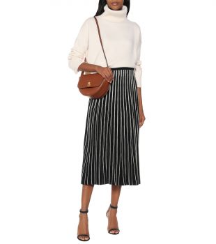 Pleated striped knit midi skirt