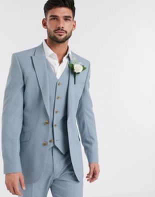 ASOS DESIGN wedding skinny suit jacket in crosshatch in soft blue | ASOS