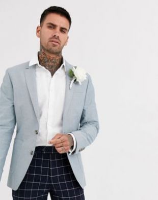 ASOS DESIGN wedding skinny blazer in blue oxford | ASOS