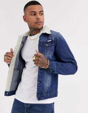 Liquor N Poker denim jacket with fleece collar in dark blue wash | ASOS