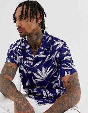 regular fit floral shirt in blue