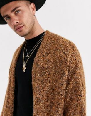 ASOS DESIGN knitted kimono in chunky texture in tan | ASOS