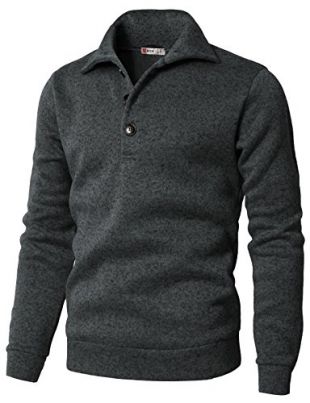 H2H Men's Slim Fit Turtleneck Basic Knit Sweater with Buttons Charcoal US M/Asia L (CMTTL091)