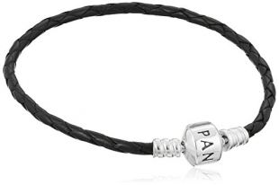 Pandora Women's 925 Sterling Silver Bead Leather Bracelet, 19 cm