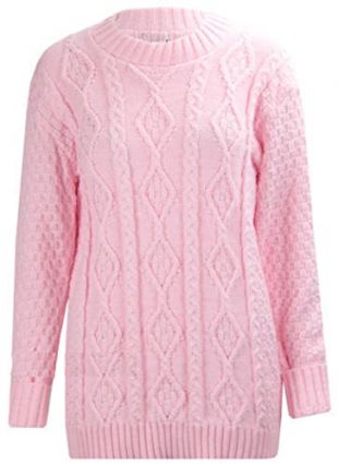 Ladies Womens New Chunky Diamond Cable Knitted Long Sleeve Sweater Pull Over Jumper
