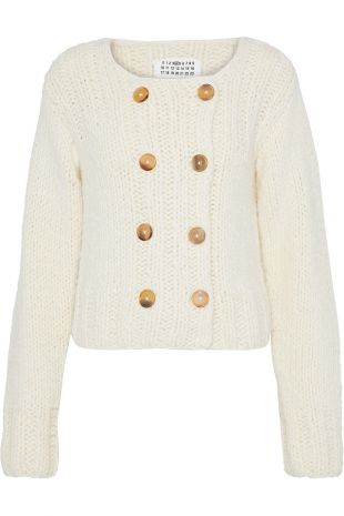 Double-breasted Cable-knit Wool-blend 