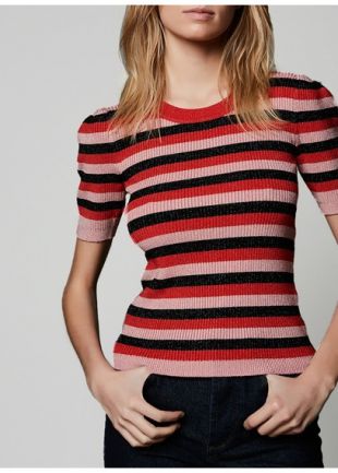 PULL COL ROND RAYÉ AVEC FILS MÉTALLISÉS RAYURES
