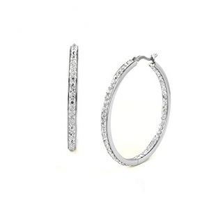 Stainless Steel Crystal Hoop Earring with French Lock (White Color Crystals)