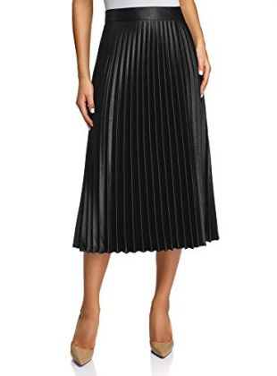 Women's Accordion Pleat Midi Skirt in Black