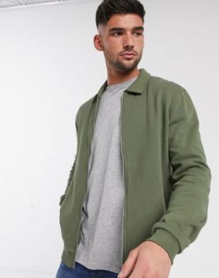 ASOS DESIGN jersey harrington jacket in khaki | ASOS