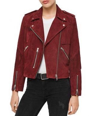 X Fringe-Trim Suede Biker Jacket