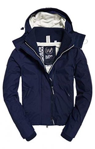 Superdry Women's Arctic Hooded Pop Zip Windchea Sports Jacket, Blue (Navy/Ecru Juk), X-Large (Size: 16.0)