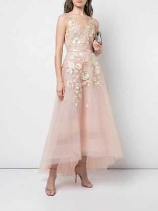 Marchesa Notte Tulle Corseted Ballgown With 3D Acrylic Flowers N30G0846 Neutral | Farfetch