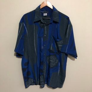 Mendoral Luxurious Peach Handle Abstract Vintage 90's Button Shirt Blue Mens XL