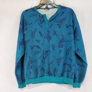 vintage années 80 Le Tigre Blue Abstract Henley Shirt Medium