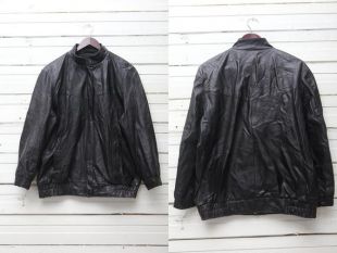 1980s True vintage Black Leather Zip Up Jacket