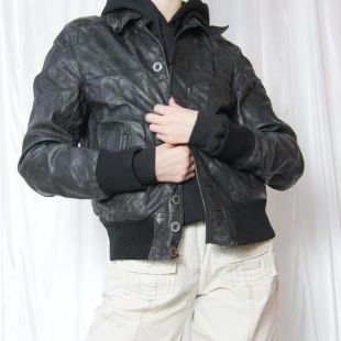 vintage noir bomber style bouton jusqu'à manteau veste