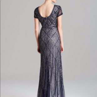 Adrianna Papell Short Sleeve Diamond Beaded Gown