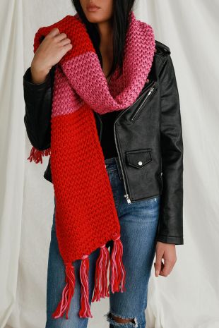 Love Life Pink and Red Knit Color Block Scarf