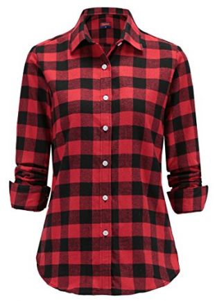 dioufond - Women Flannel Blouse Check Shirt Long Sleeve Plaid Tops