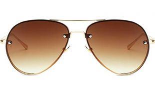 Oversized Aviator Sunglasses Vintage Retro Gold Metal Frame Colorful Lenses 62mm (Brown, 62mm)
