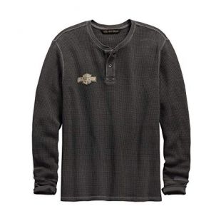 Harley-Davidson Men's Washed Waffle Knit Slim Fit Henley, Grey