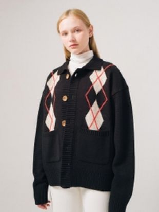 Unisex Argyle Cardigan_Black