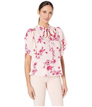 Short Sleeve Etched Floral Blouse