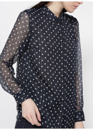 CHEMISE COL CLASSIQUE À POIS AVEC FILS MÉTALLISÉS MARINE