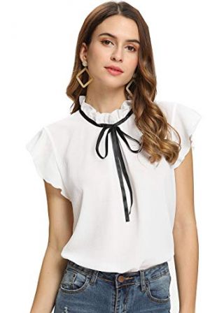 ROMWE Donna Casual Maniche Papillon Camicetta Superiore Camicie Medio Bianco # cap Sleeve