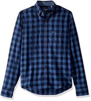 Izod Men's Flannel Long Sleeve Shirt Button, Cobalt Blue, Large