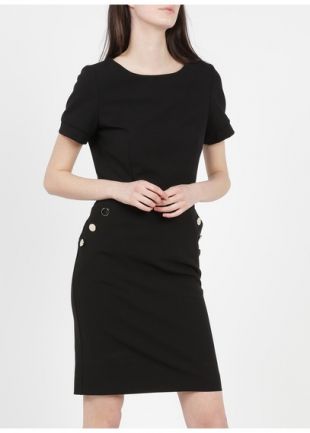 ROBE COURTE COL ROND À BOUTONS NOIR