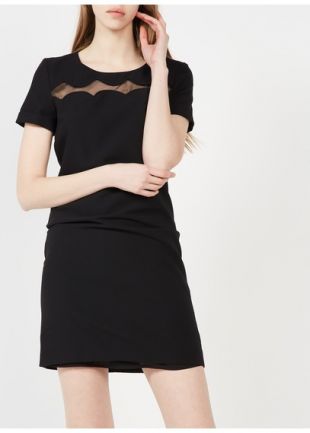 ROBE COURTE COL ROND DROITE EN CRÊPE NOIR