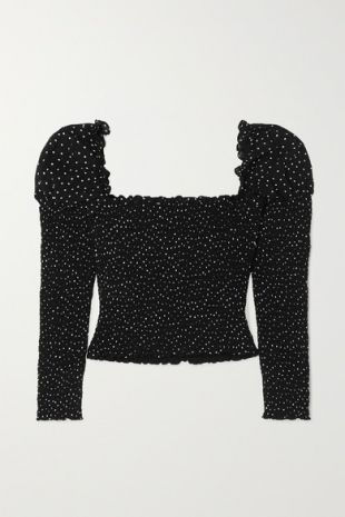 Polka Dot Shirred Top