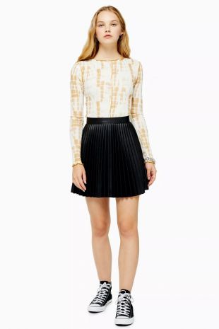Black PU Pleated Mini Skirt