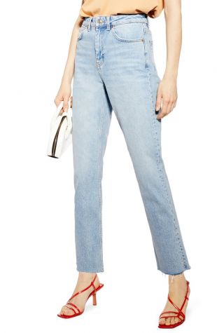 High Waist Raw Hem Straight Leg Jeans