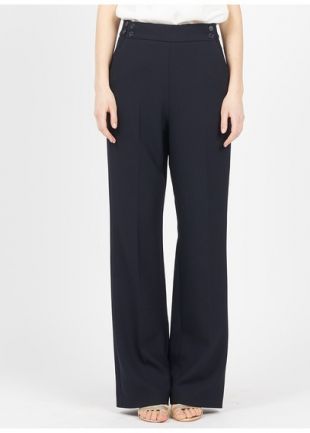 PANTALON LARGE TAILLE HAUTE EN CRÊPE MARINE