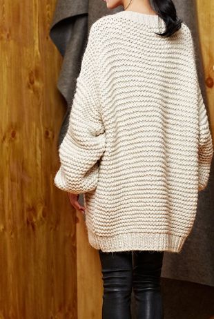 Main tricot efilaire femme pull équipage col slouchy laine Blanc Crème pull
