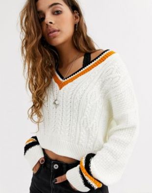 White V neck Jumper Sweater