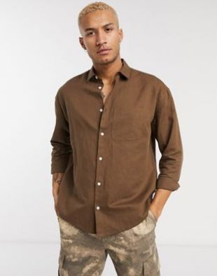ASOS DESIGN - Chemise oversize en lin - Marron | ASOS