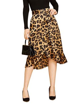 Leopard Print Ruffle Hem  Skirt