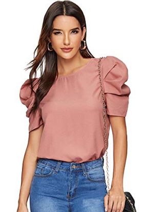 Puff Short Sleeve Round Neck Blouse