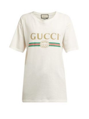 T-shirt jersey de coton effet vieilli logo vintage | Gucci | MATCHESFASHION FR