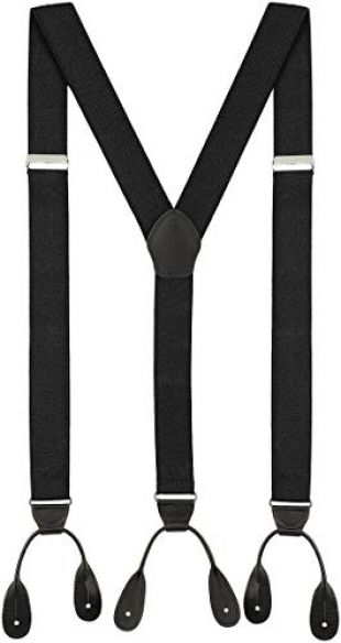 Fashion Accessories Leather Tuxedo Suspenders for Men: Button End Pant Braces Clothes Accessory with Elastic, Y Back Design - (Black)