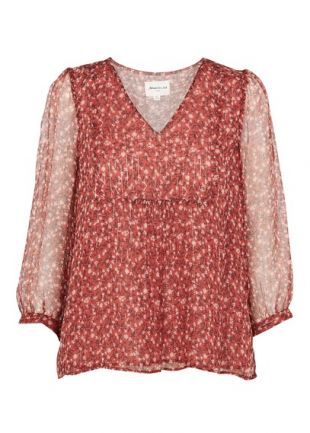 TOP COL V EN SOIE IMPRIMÉ ROSE