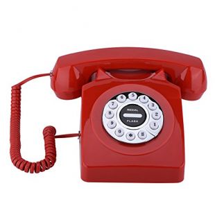 VBESTLIFE Téléphone Fixe Classique, Téléphone Antique Vintage pour la Maison (Rouge)