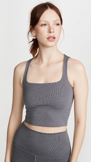 Heather Rib Square Neck Cropped Tank