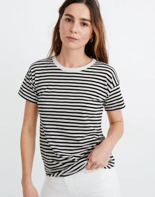 Bridge­wa­ter Stripe Whis­per Cot­ton Ribbed Crew­neck T-Shirt